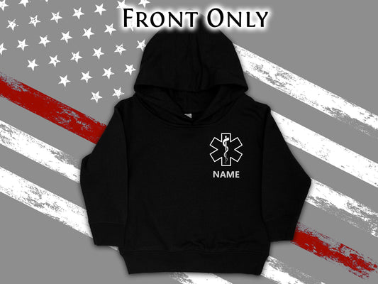 EMT Black Kids Hoodie with Star of Life and Personalized Name - Optional Department or City on Back