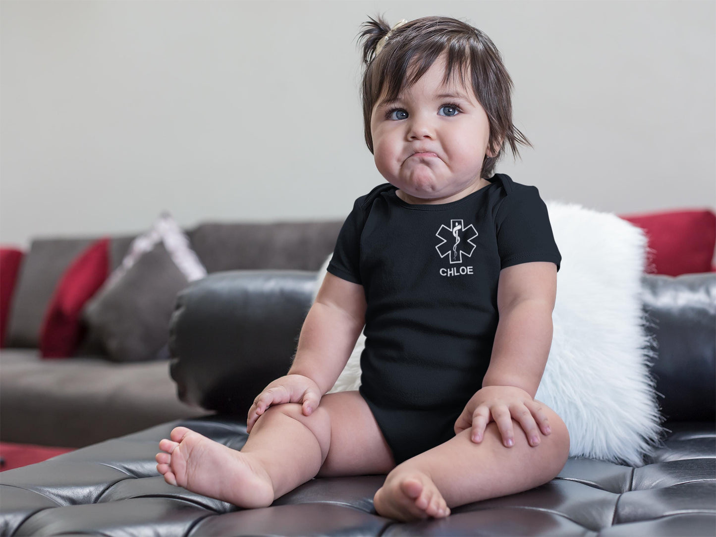 EMT Baby Bodysuit with Star of Life and Personalized Name - Optional Name or Department on Back