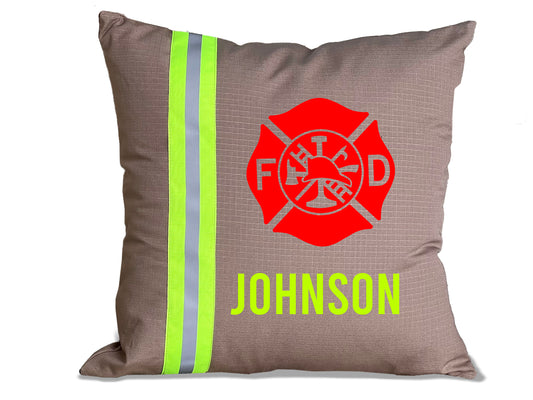 Personalized Firefighter 18" Square Pillow Cover with Maltese Cross and Your Name or Text