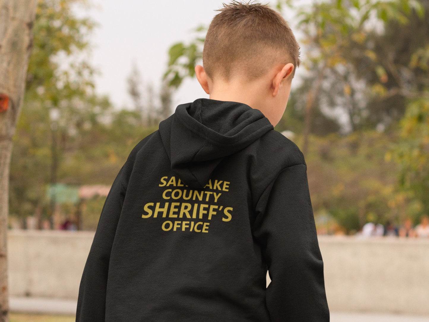 Sheriff Birthday Kids Hoodie with Shield Including Age and Name - Optional County Sheriff's Office on Back