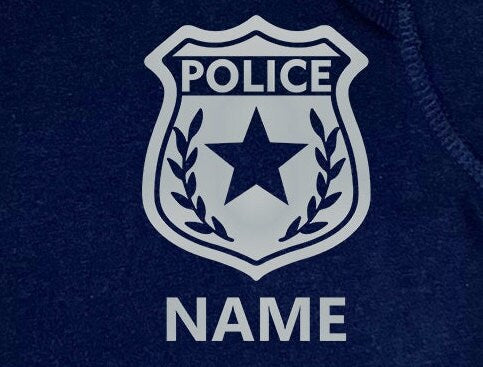 Police Navy Infant Long Sleeve Bodysuit with Badge and Personalized Name - Optional Police Department on Back