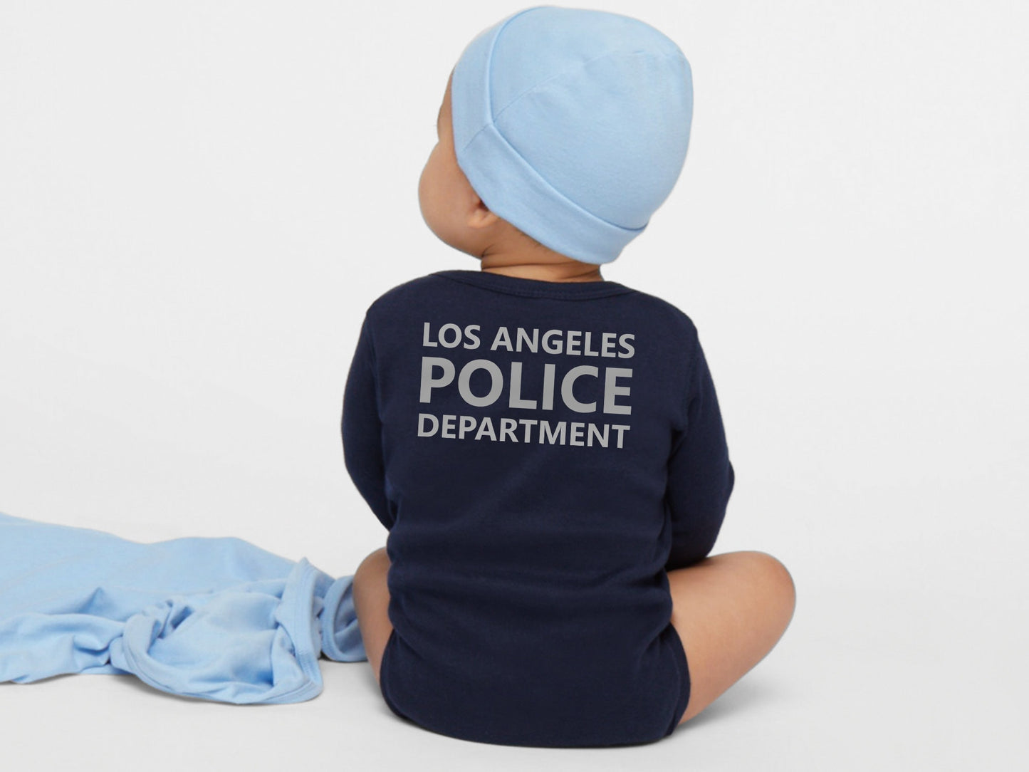 Police Navy Infant Long Sleeve Bodysuit with Badge and Personalized Name - Optional Police Department on Back