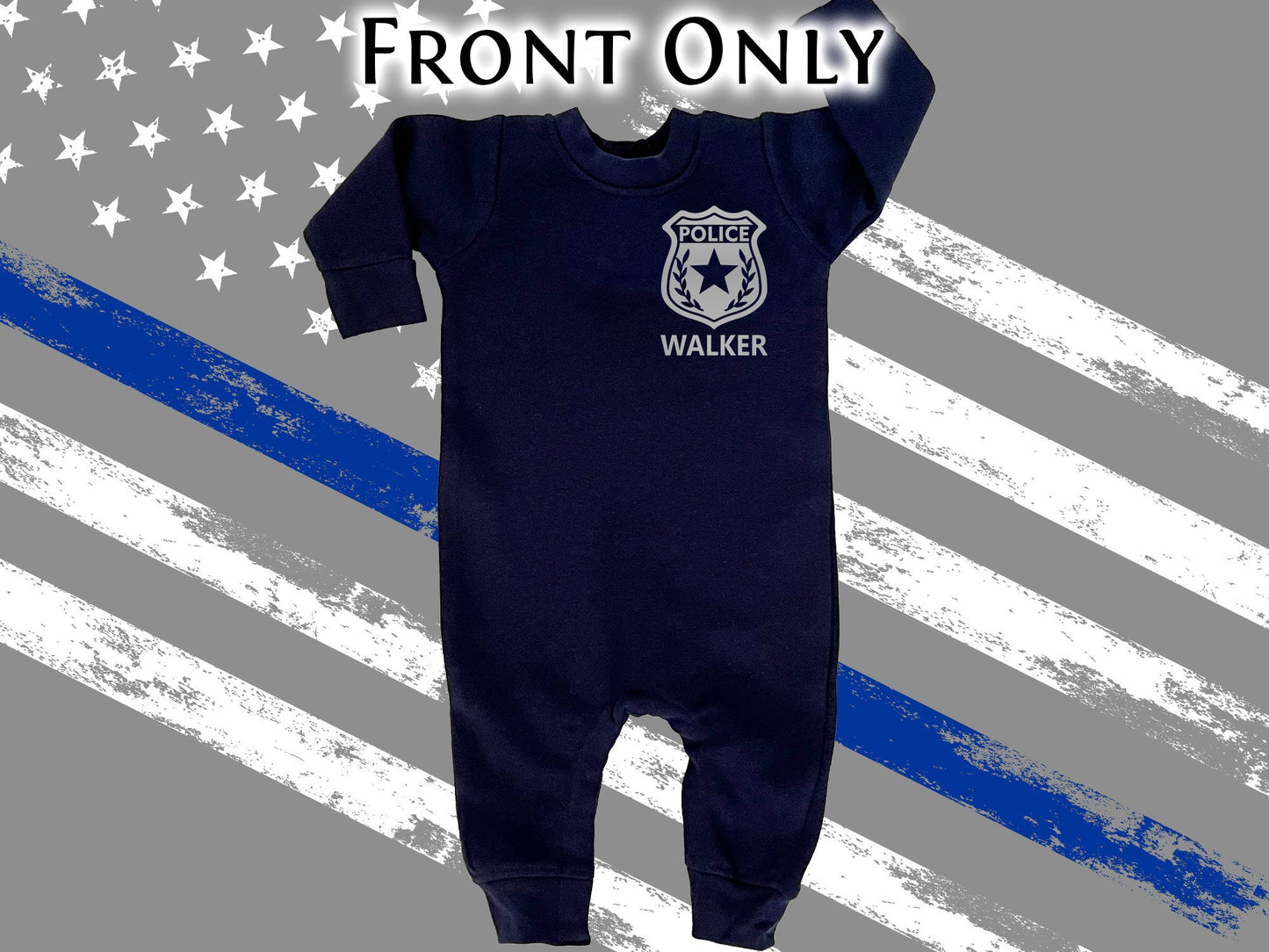 Police Infant Fleece One Piece Bodysuit with Badge and Personalized Name - Optional Police Department on Back