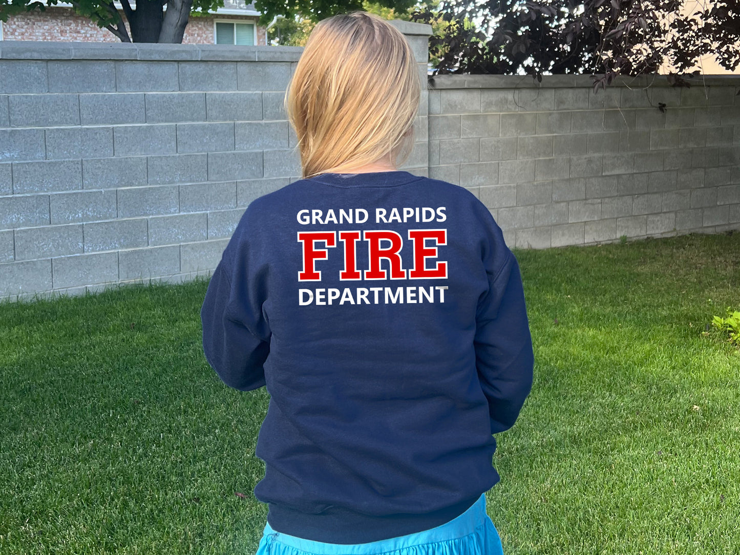 Firefighter Youth Crew Neck Sweatshirt with Maltese Cross and Personalized Name - Optional Fire Department on Back