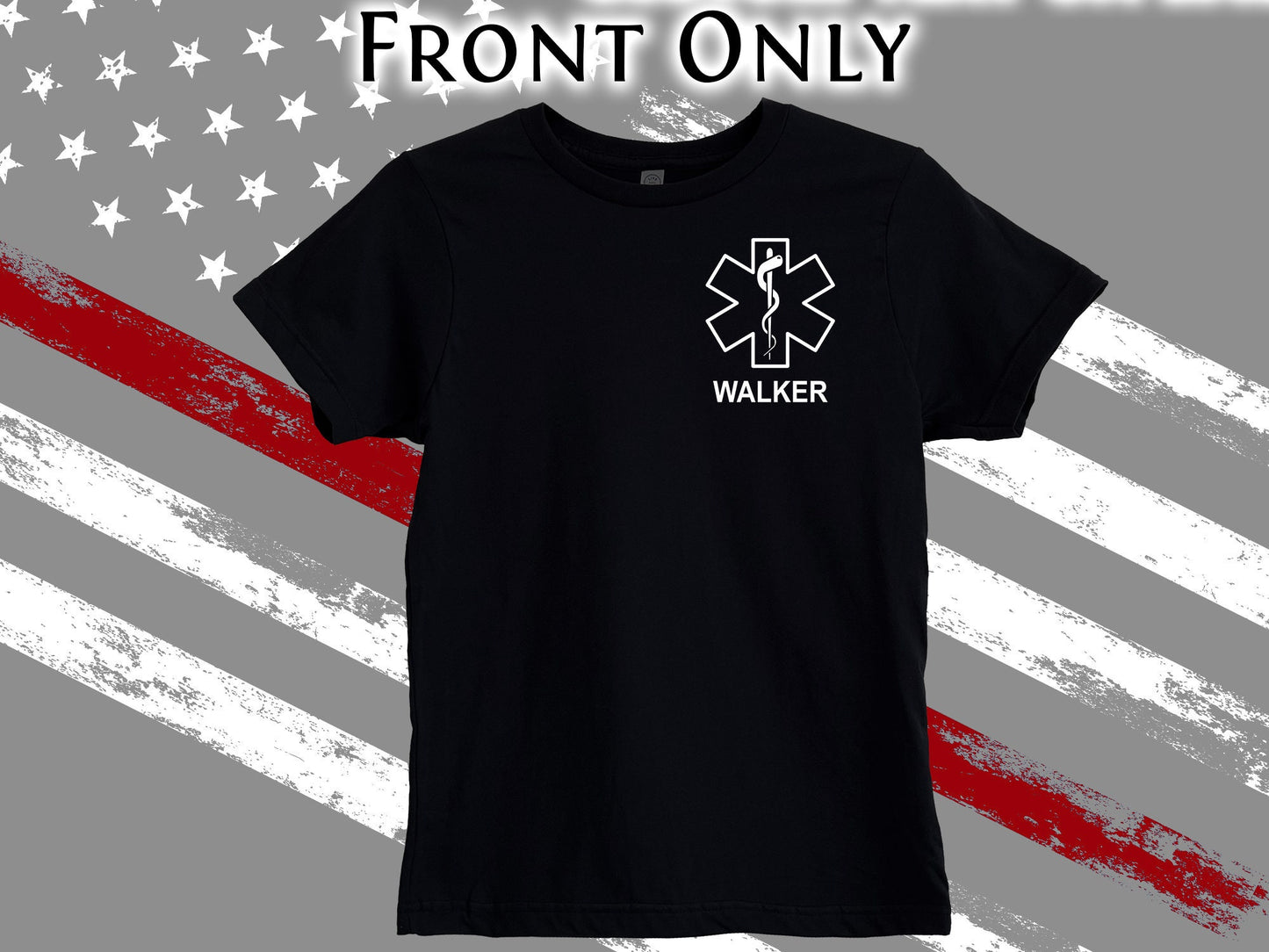 Black EMT or EMS Youth T-Shirt with Star of Life and Personalized Name - Emergency Responder Shirt Optional Name, Department or City on Back