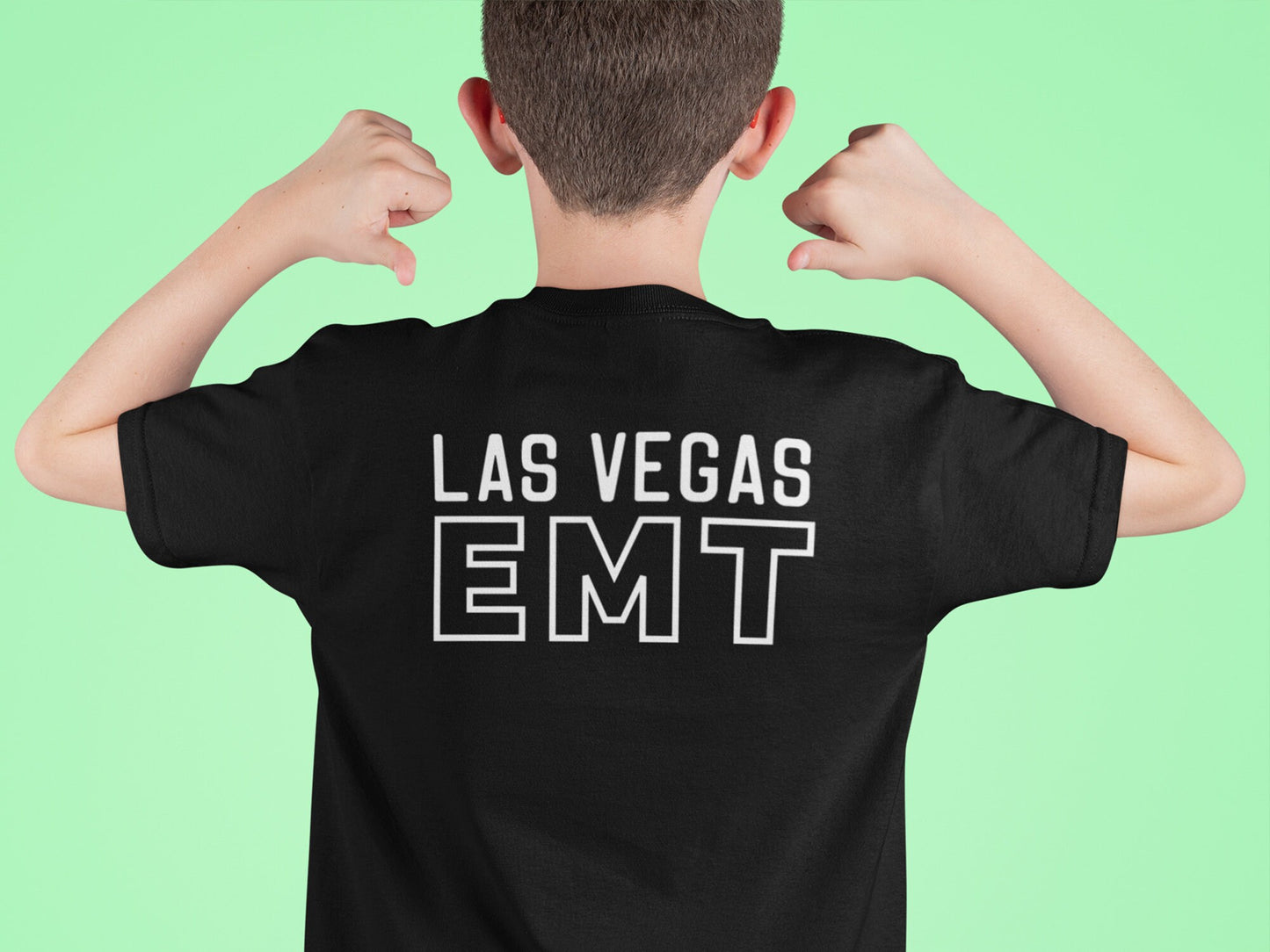 Black Birthday EMT or EMS Youth T-Shirt with Star of Life and Personalized Name - Shirt Optional Name, Department or City on Back