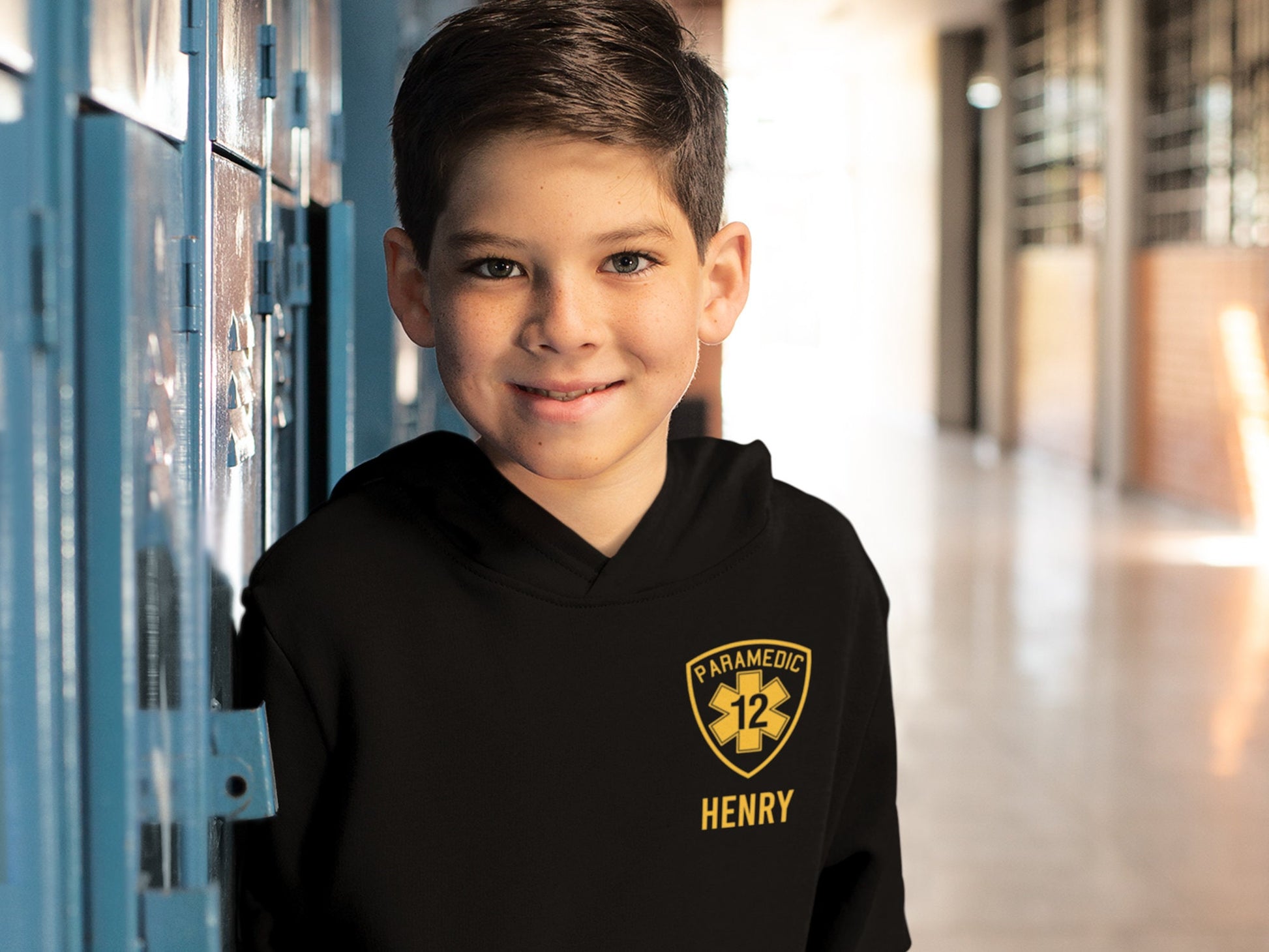 Birthday Paramedic Youth Sized Hoodie in Black with Star of Life and Personalized Name - Optional City or Department on Back