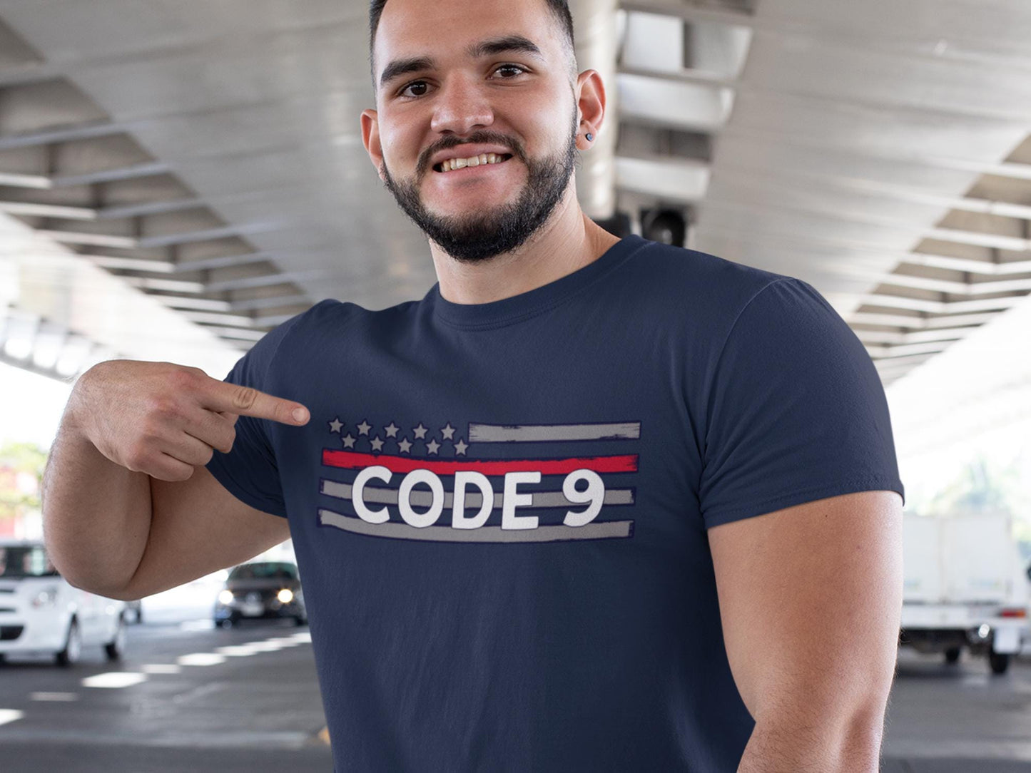 Personalized Firefighter Radio Code T-Shirt – Thin Red Line - Optional Custom Text on Back – Adult Unisex