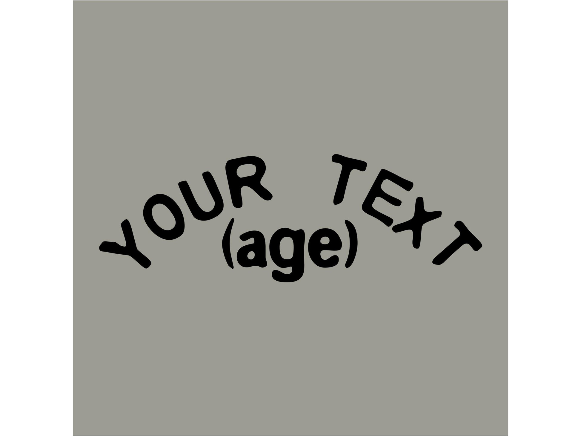 Back shirt detail showing gray background with placeholder for &quot;your text&quot; and placeholder for &quot;age&quot;.