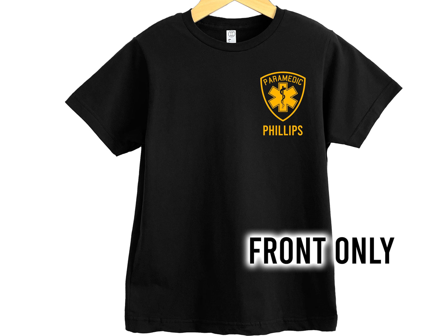 Youth Paramedic T-Shirt with Star of Life Badge and Personalized Name - Optional Department or City on Back