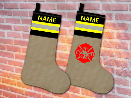 Firefighter Christmas Stocking Personalized with Your Name and Optional Maltese Cross