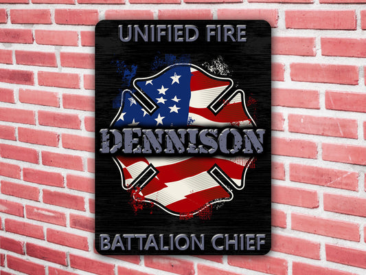 Firefighter Wall Sign Patriotic Maltese Cross Personalized with Your Custom Text