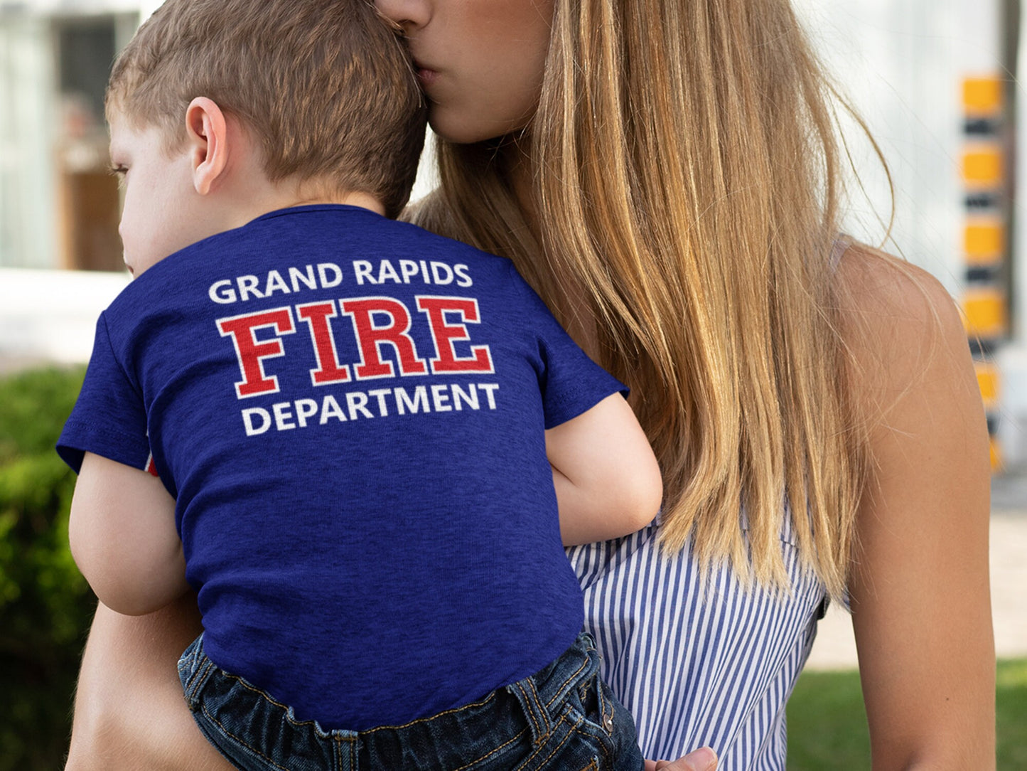 Firefighter Navy Infant Bodysuit with Maltese Cross and Personalized Name - Optional Fire Department on Back