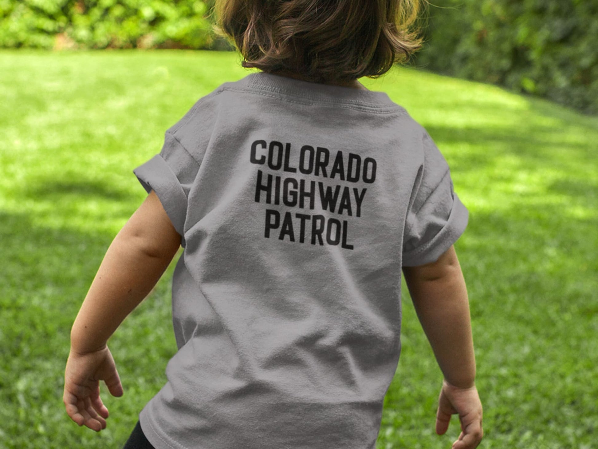 Gray Birthday State Trooper Toddler T-Shirt - Badge with Child's Age and Personalized Name - Optional State Highway Patrol on Back