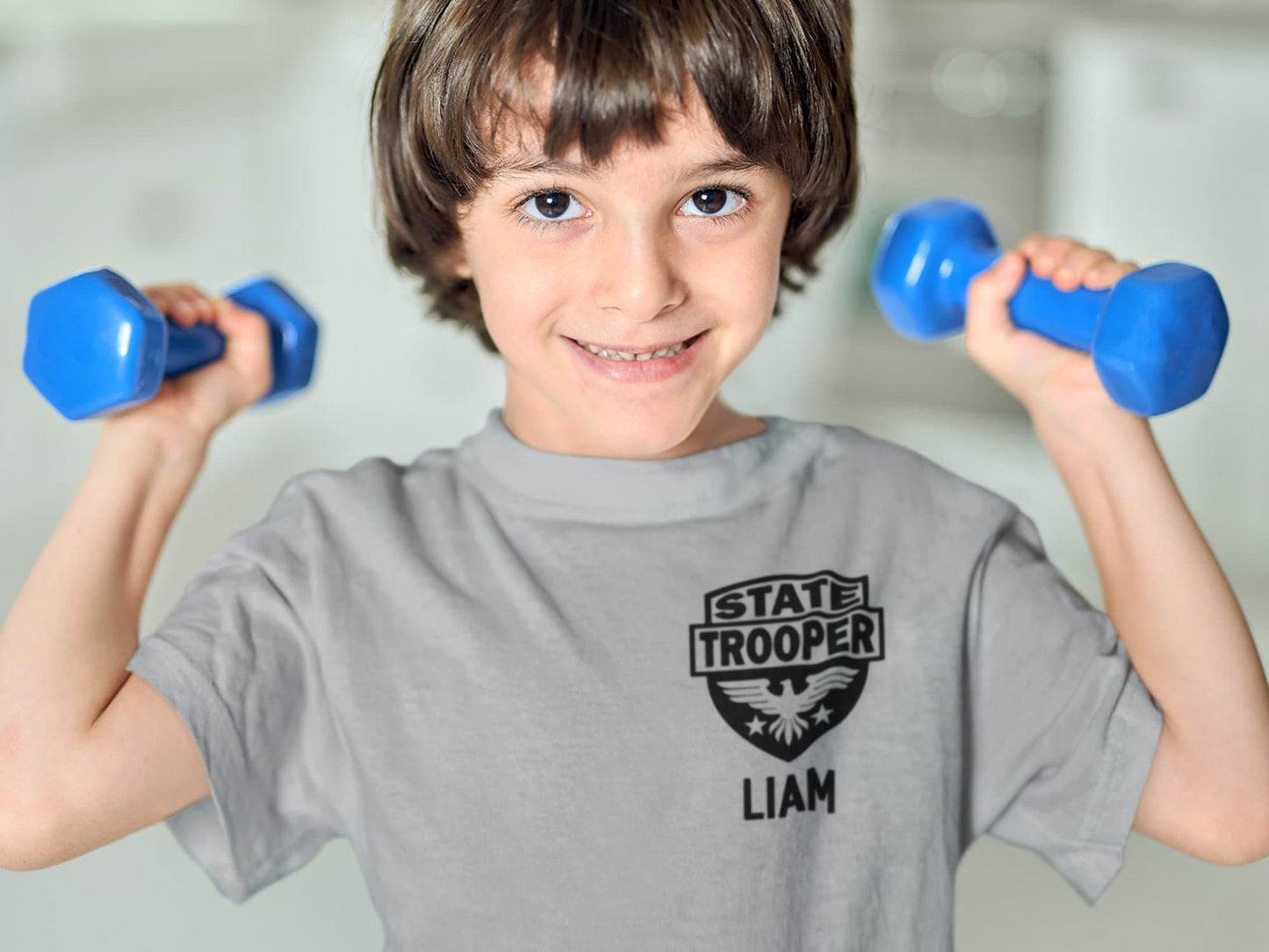 Gray State Trooper Toddler T-Shirt with Badge and Personalized Name - Optional State Highway Patrol on Back