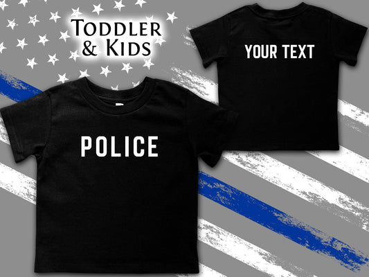 Black POLICE Toddler T-Shirt with Your Custom Text on Back