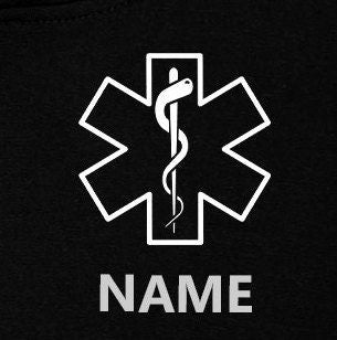 EMT Black Toddler T-Shirt with Star of Life and Personalized Name - Optional Department or City on Back