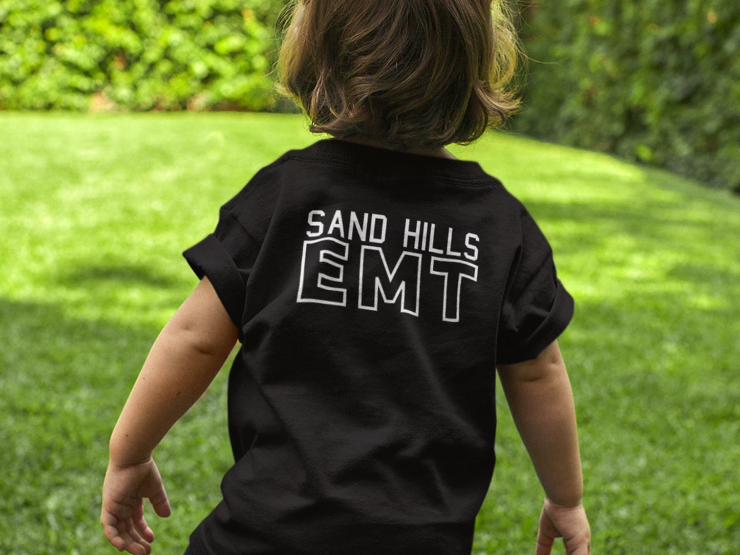 EMT Black Toddler T-Shirt with Star of Life and Personalized Name - Optional Department or City on Back