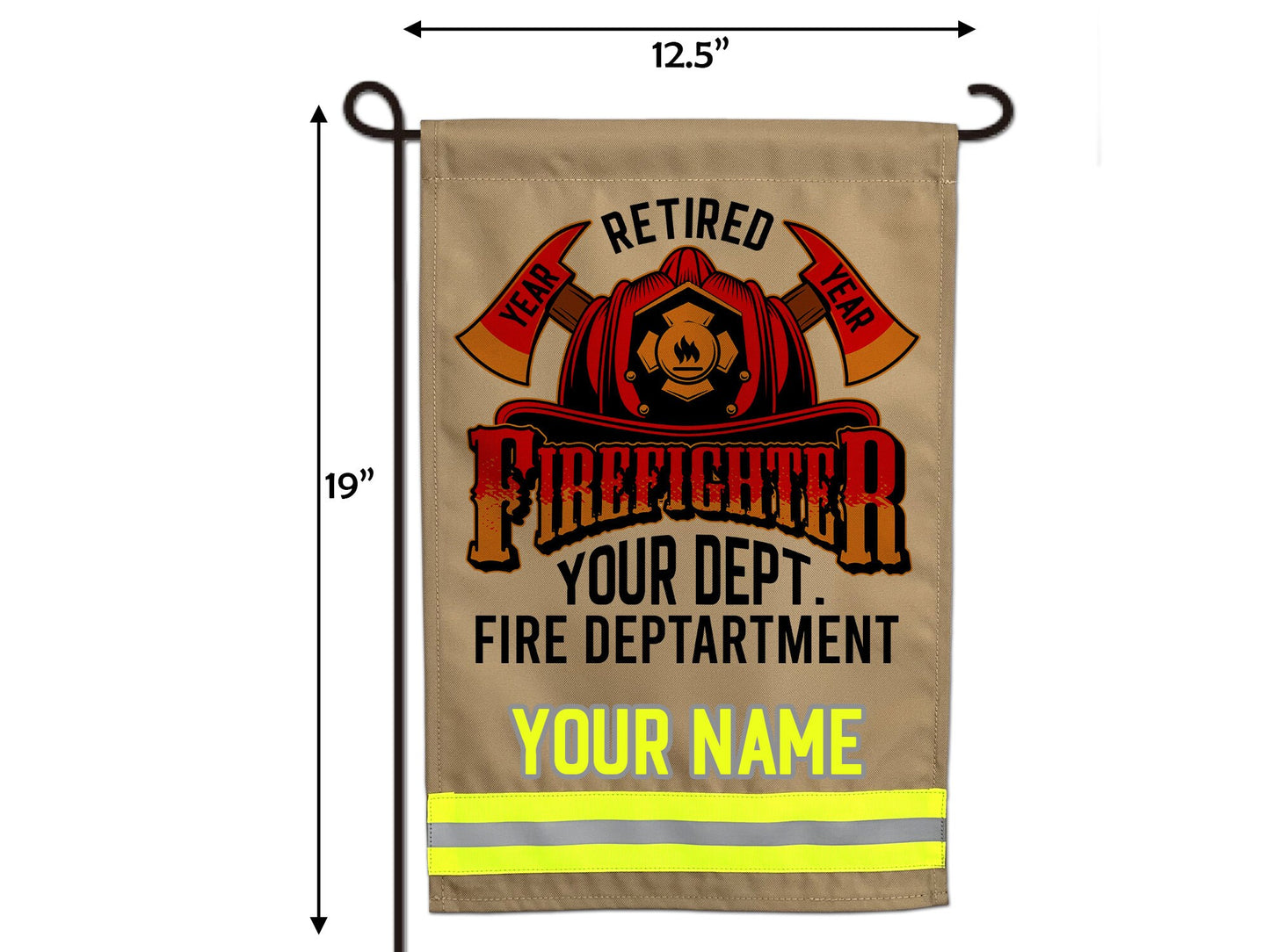 Retired Firefighter Garden Flag with Dates, Department Name and Last Name - Personalized Just for You