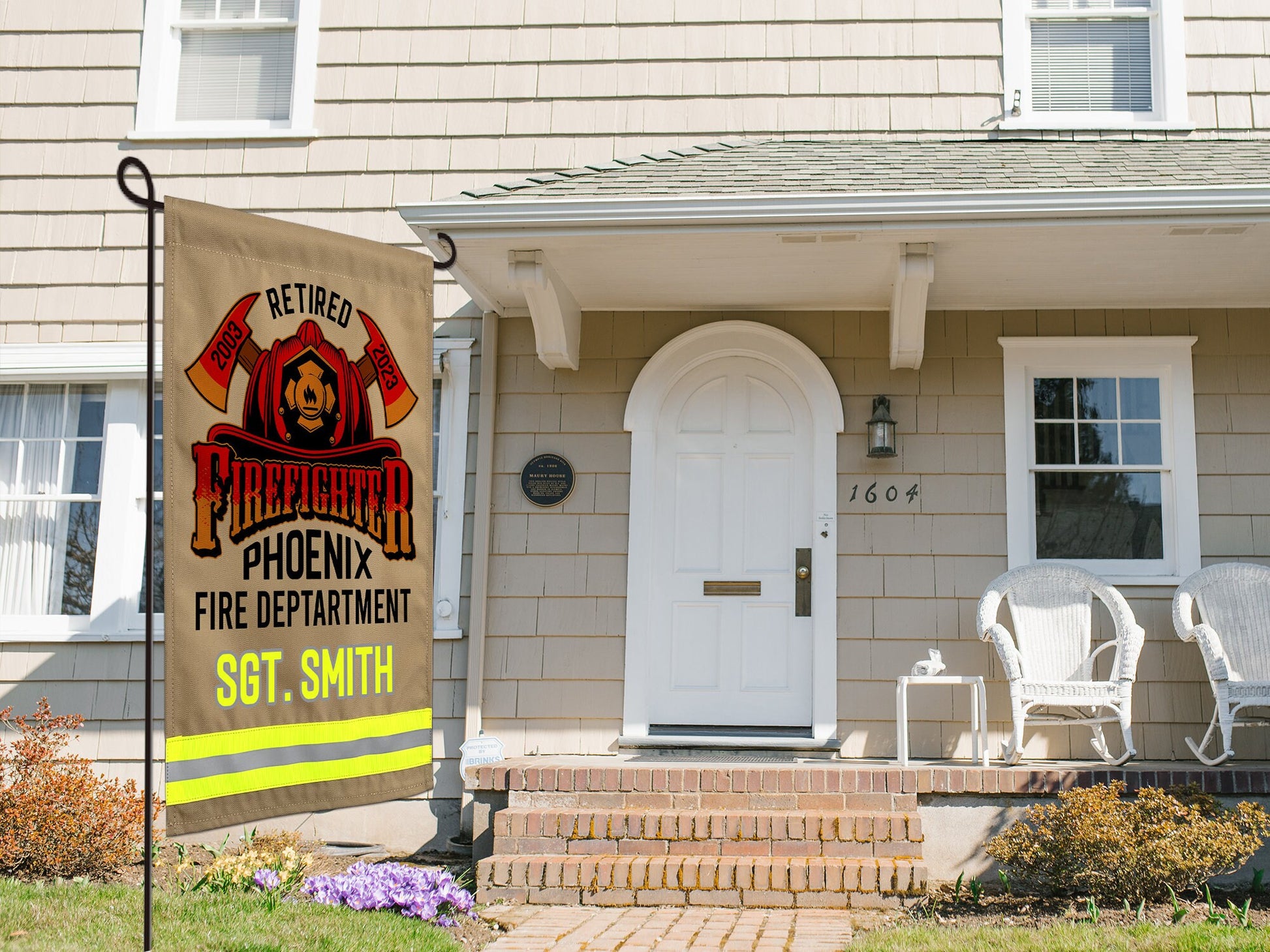 Retired Firefighter Garden Flag with Dates, Department Name and Last Name - Personalized Just for You