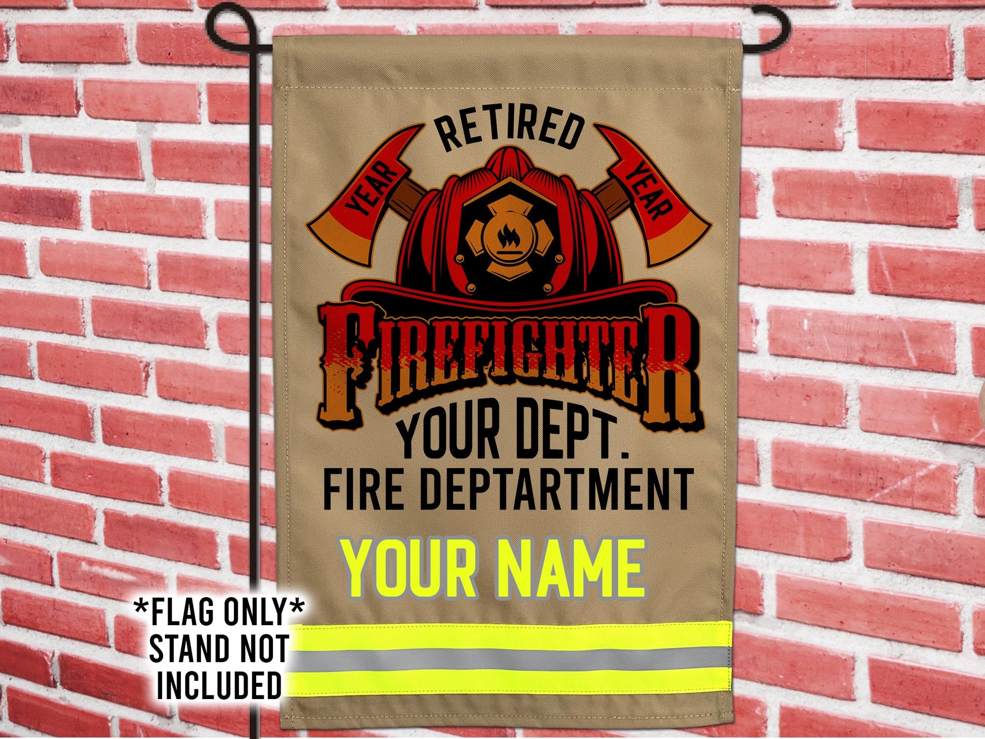 Retired Firefighter Garden Flag with Dates, Department Name and Last Name - Personalized Just for You