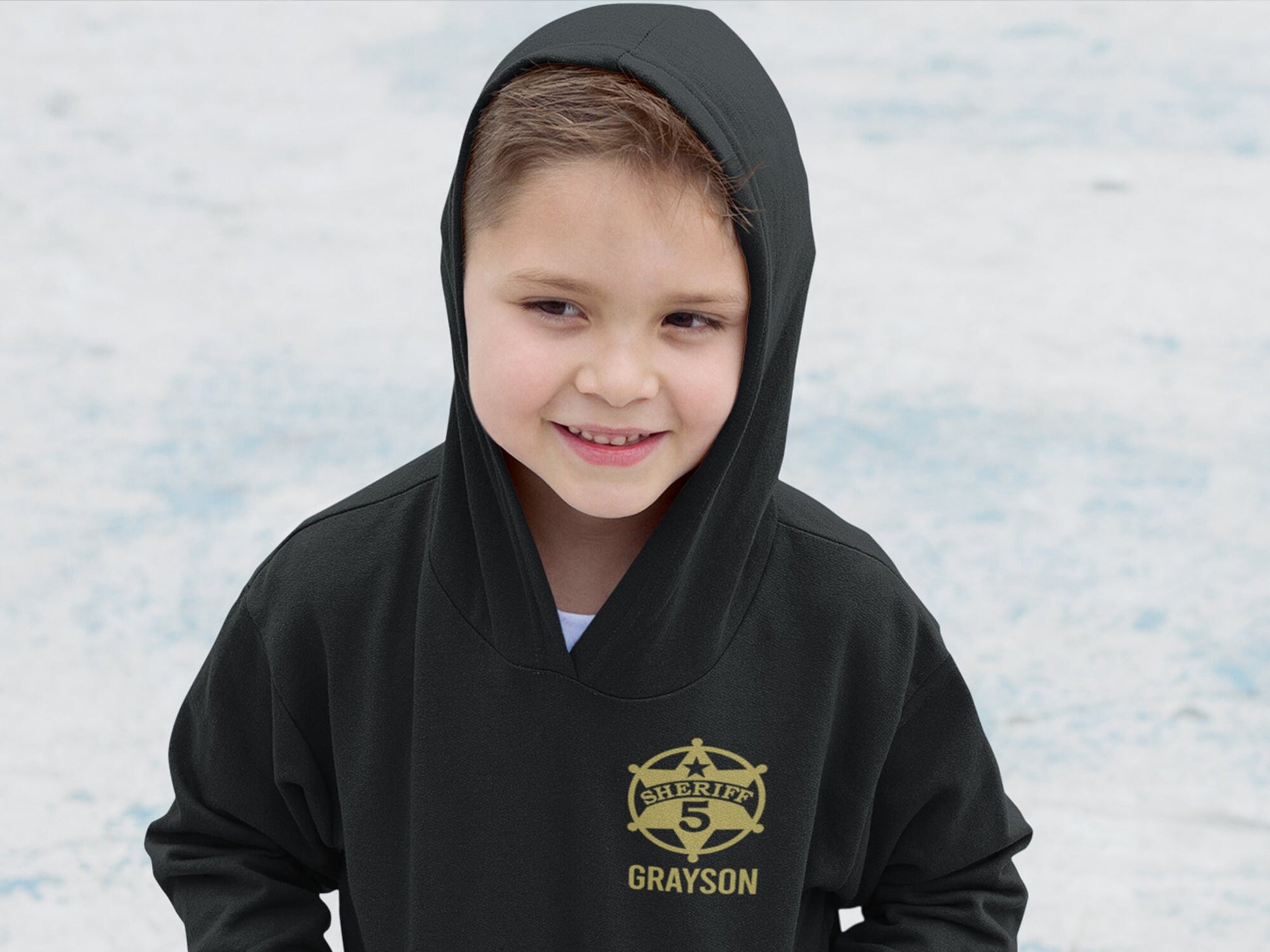 Sheriff Birthday Toddler Black Hoodie with Shield Including Age and Personalized Name - Optional County Sheriff's Office on Back