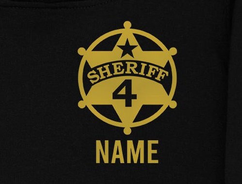 Sheriff Birthday Toddler Black Hoodie with Shield Including Age and Personalized Name - Optional County Sheriff's Office on Back