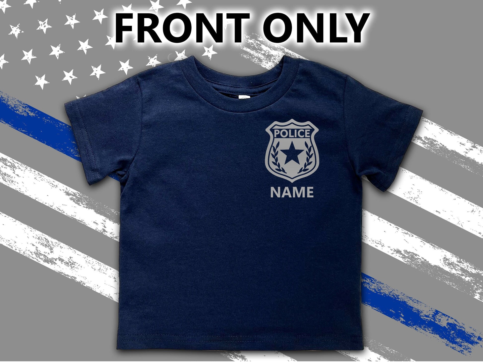 Navy Police Toddler T-Shirt with Badge and Personalized Name - Optional Police Department on Back