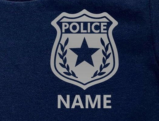 Navy Police Toddler T-Shirt with Badge and Personalized Name - Optional Police Department on Back