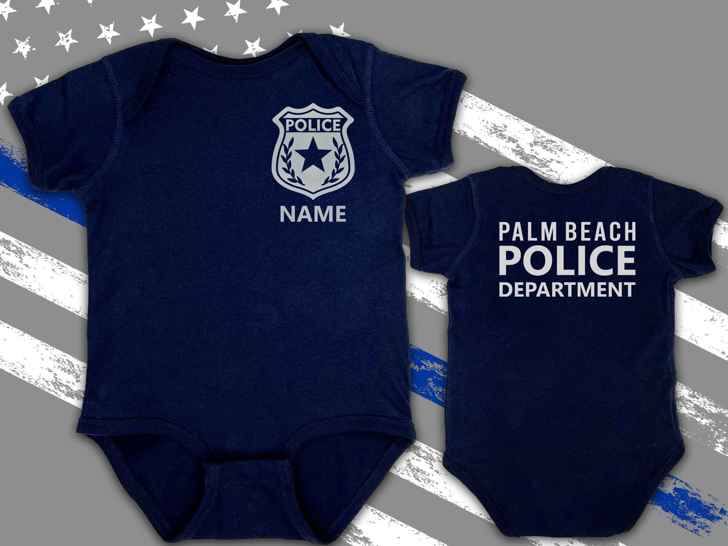 Police Navy Infant Bodysuit with Badge and Personalized Name - Optional Police Department on Back