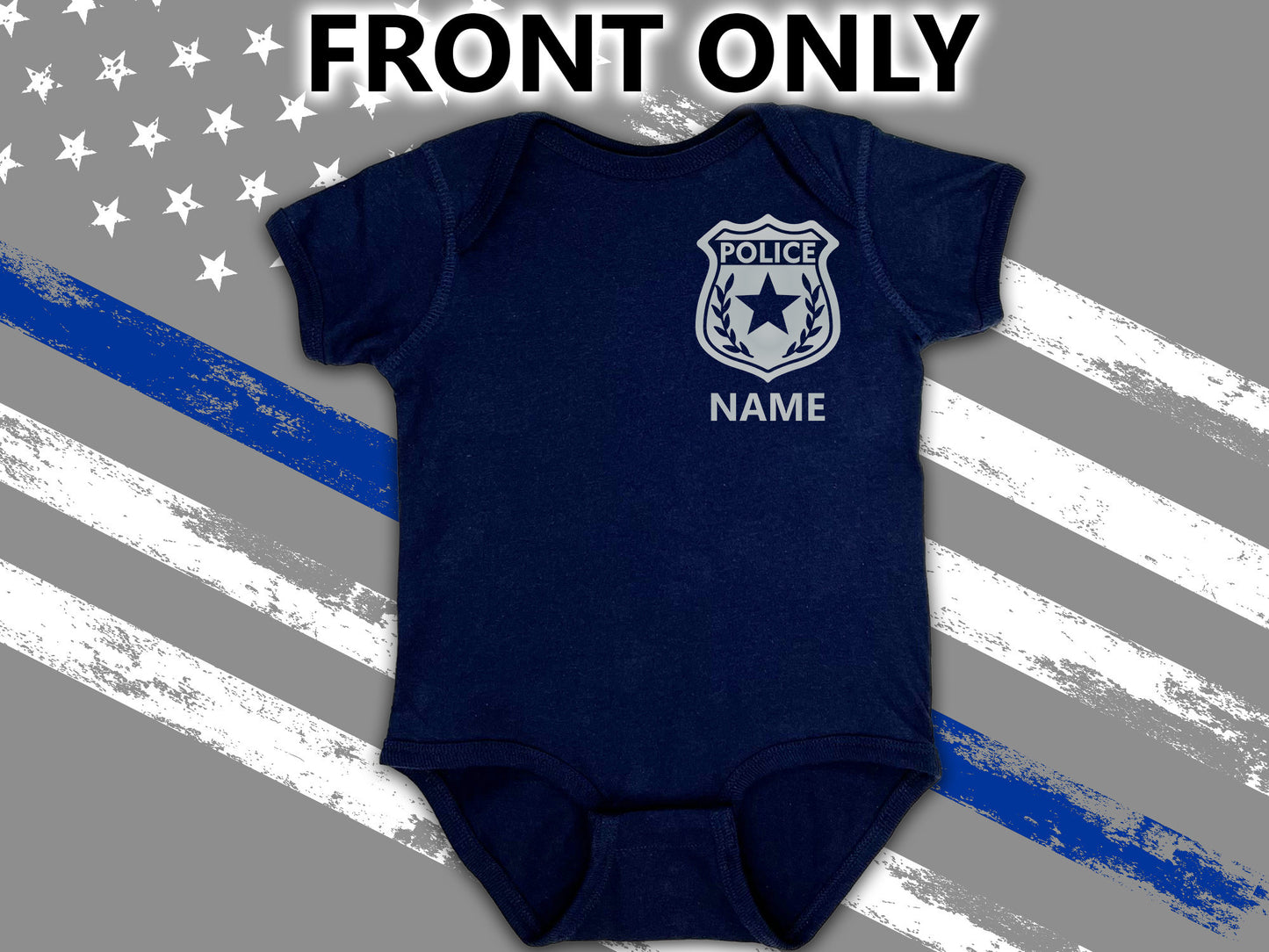 Police Navy Infant Bodysuit with Badge and Personalized Name - Optional Police Department on Back