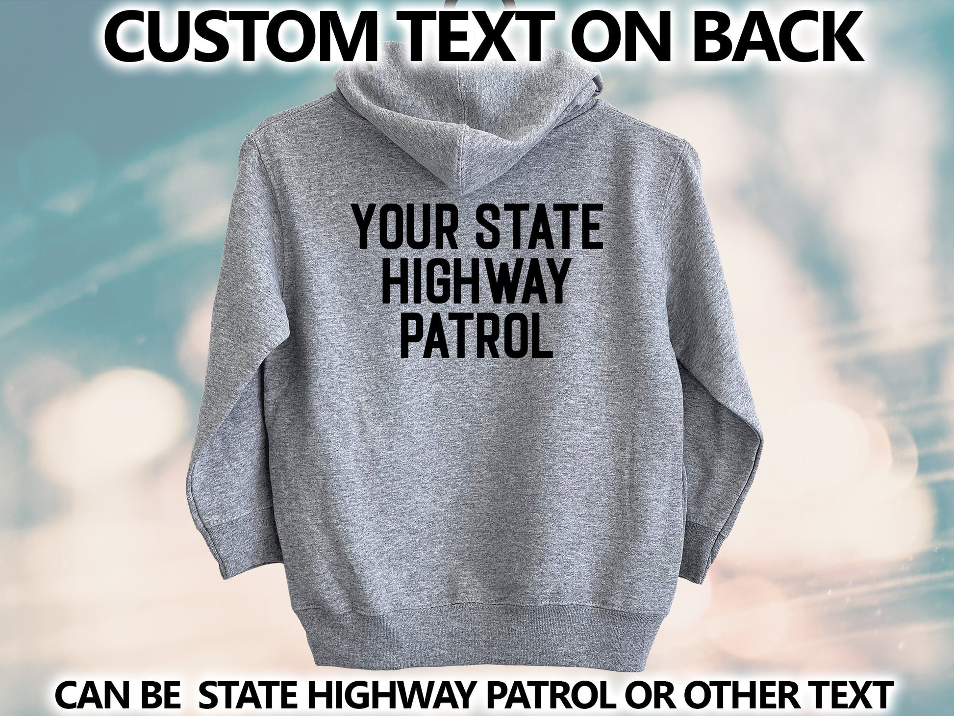 Birthday State Trooper Toddler Gray Heather Hoodie - Shield with Age and Personalized Name - Optional Highway Patrol or Other Text on Back