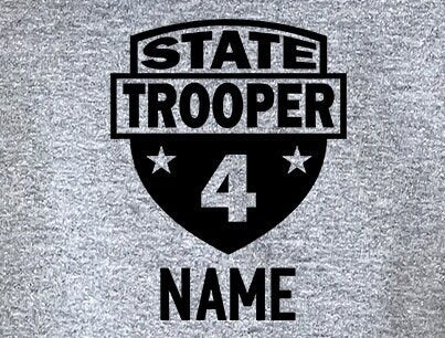 Birthday State Trooper Toddler Gray Heather Hoodie - Shield with Age and Personalized Name - Optional Highway Patrol or Other Text on Back