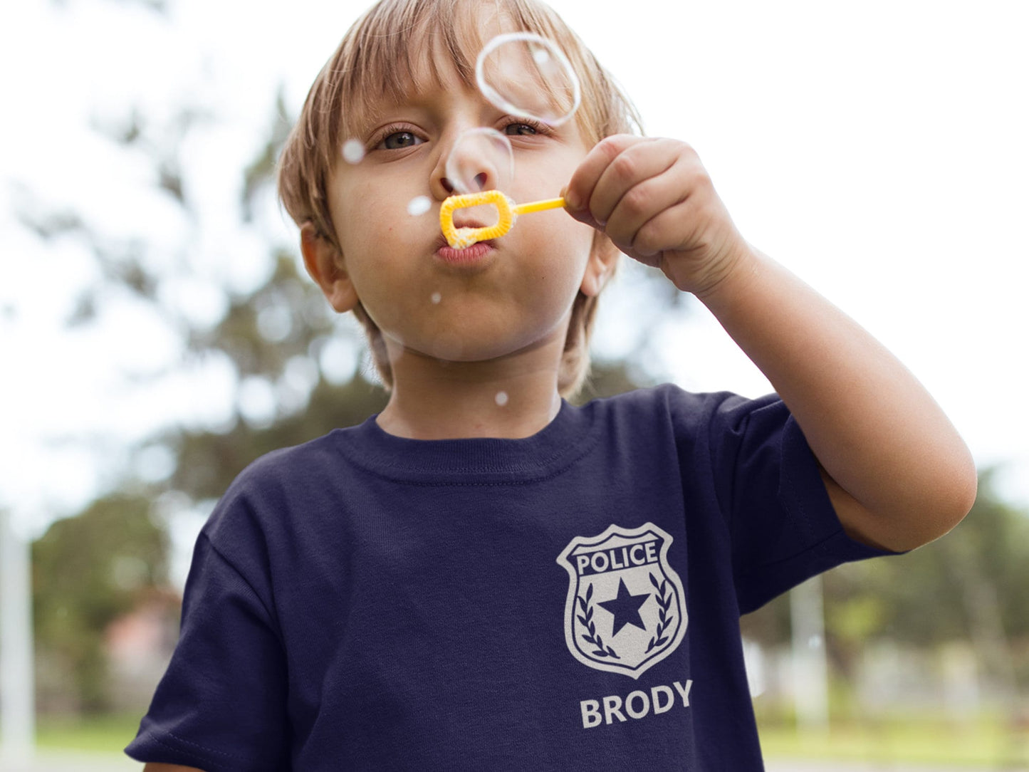 Navy Police Toddler T-Shirt with Badge and Personalized Name - Optional Police Department on Back