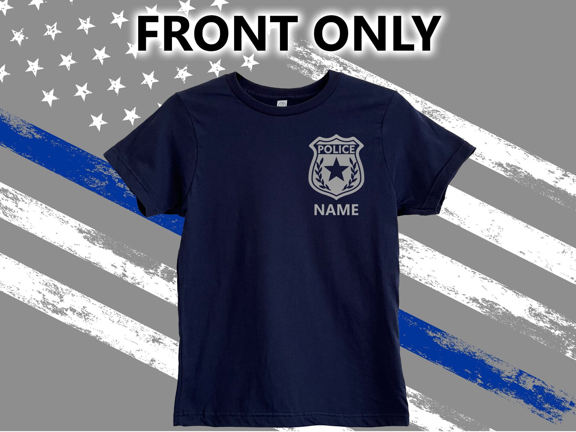 Police Navy Youth T-Shirt with Badge and Personalized Name - Optional Police Department on Back