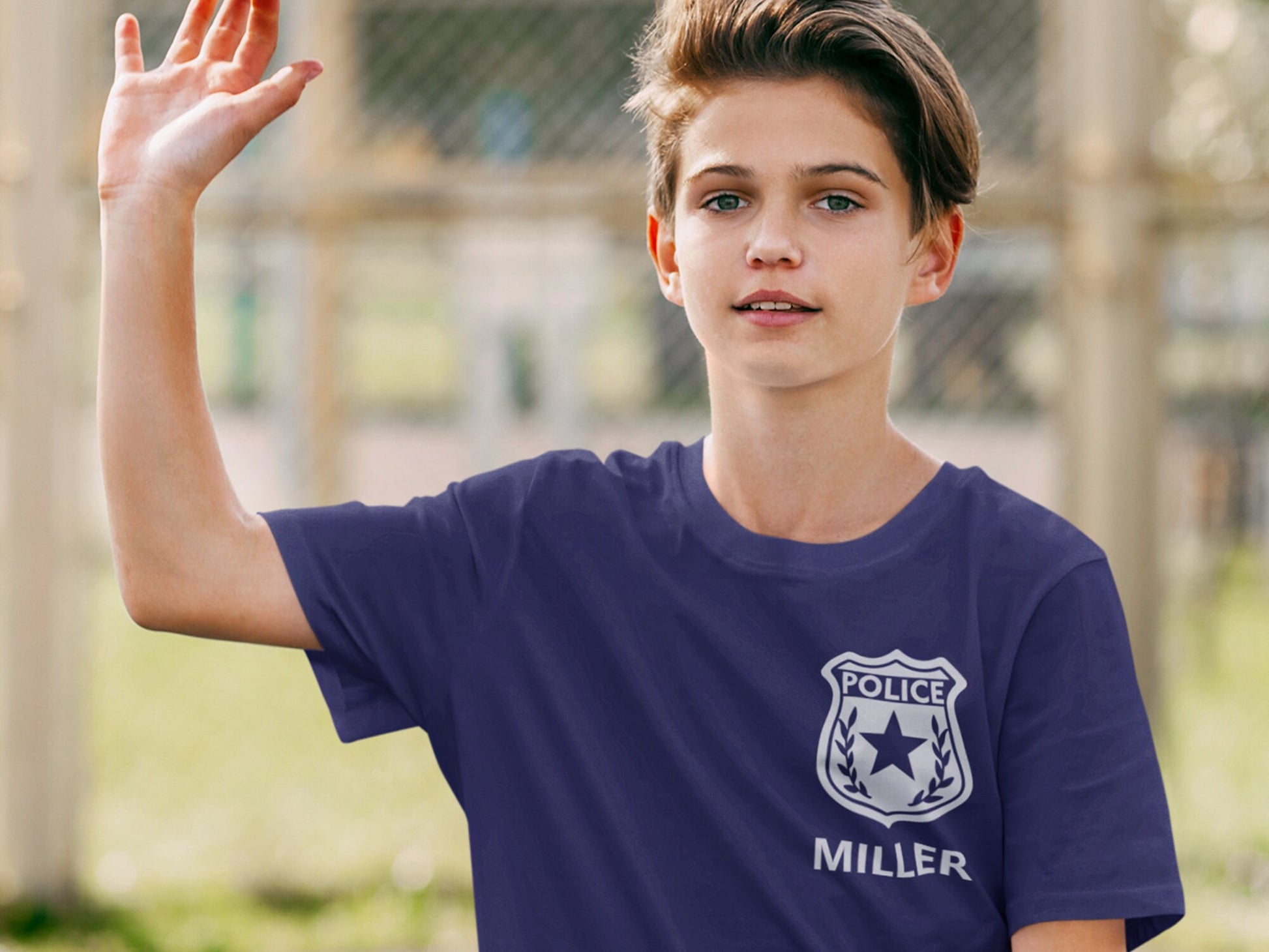 Police Navy Youth T-Shirt with Badge and Personalized Name - Optional Police Department on Back