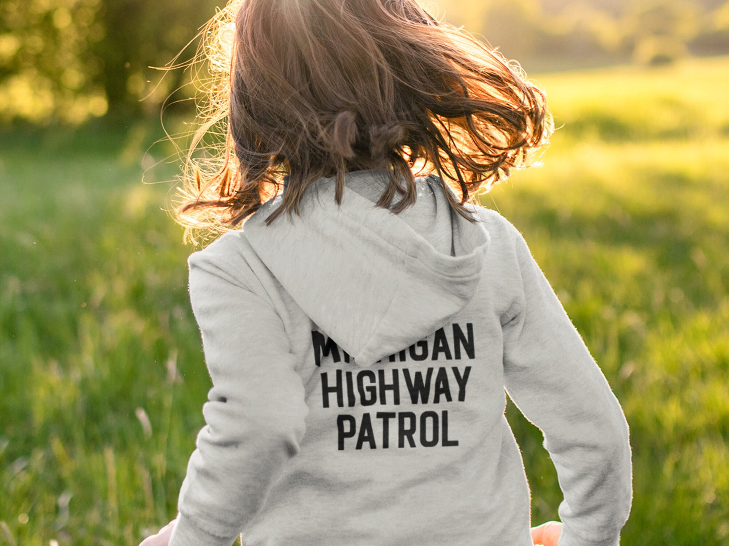 Birthday State Trooper Toddler Gray Heather Hoodie - Shield with Age and Personalized Name - Optional Highway Patrol or Other Text on Back